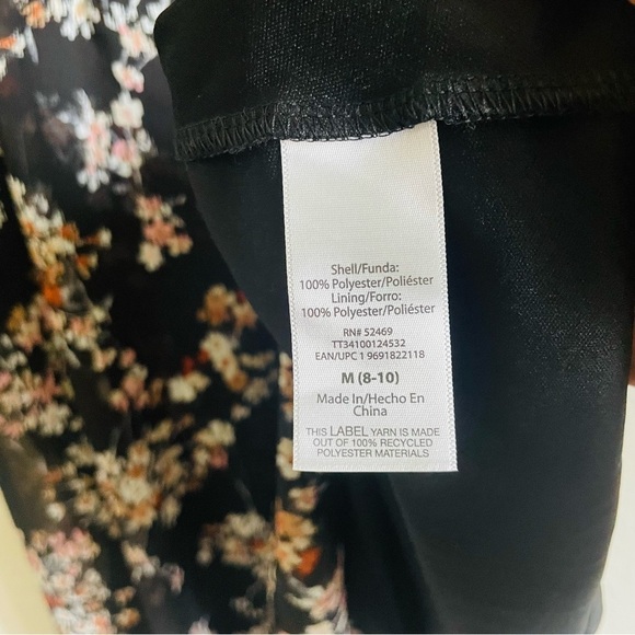 Time and Tru floral fall mini dress Medium black chiffon ruffle sleeves feminine - Picture 8 of 11